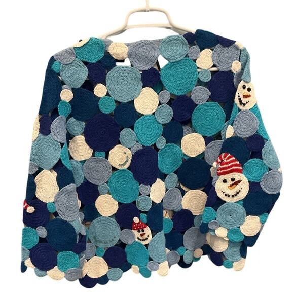 Vtg Michael Simon Embroidered Cardigan Sweater Crochet Christmas Snowman Novelty - Picture 4 of 9